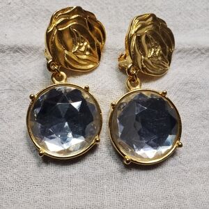 Vintage Goldtone and Clear Crystal Drop Earrings by LCi (Liz Claiborne Int.)